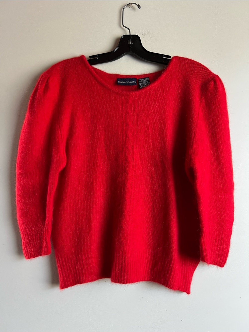 Vintage Red Angora Blend Puff Sleeve Sweater Size 36 Soft Fuzzy Knit
